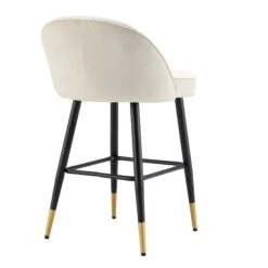 Miyae Set Of 2 Pleated Champagne Beige Velvet Upholstered Counter Stools -Entreprise Cc Shop BCH 2148 CHAMP VEL 2P WB6