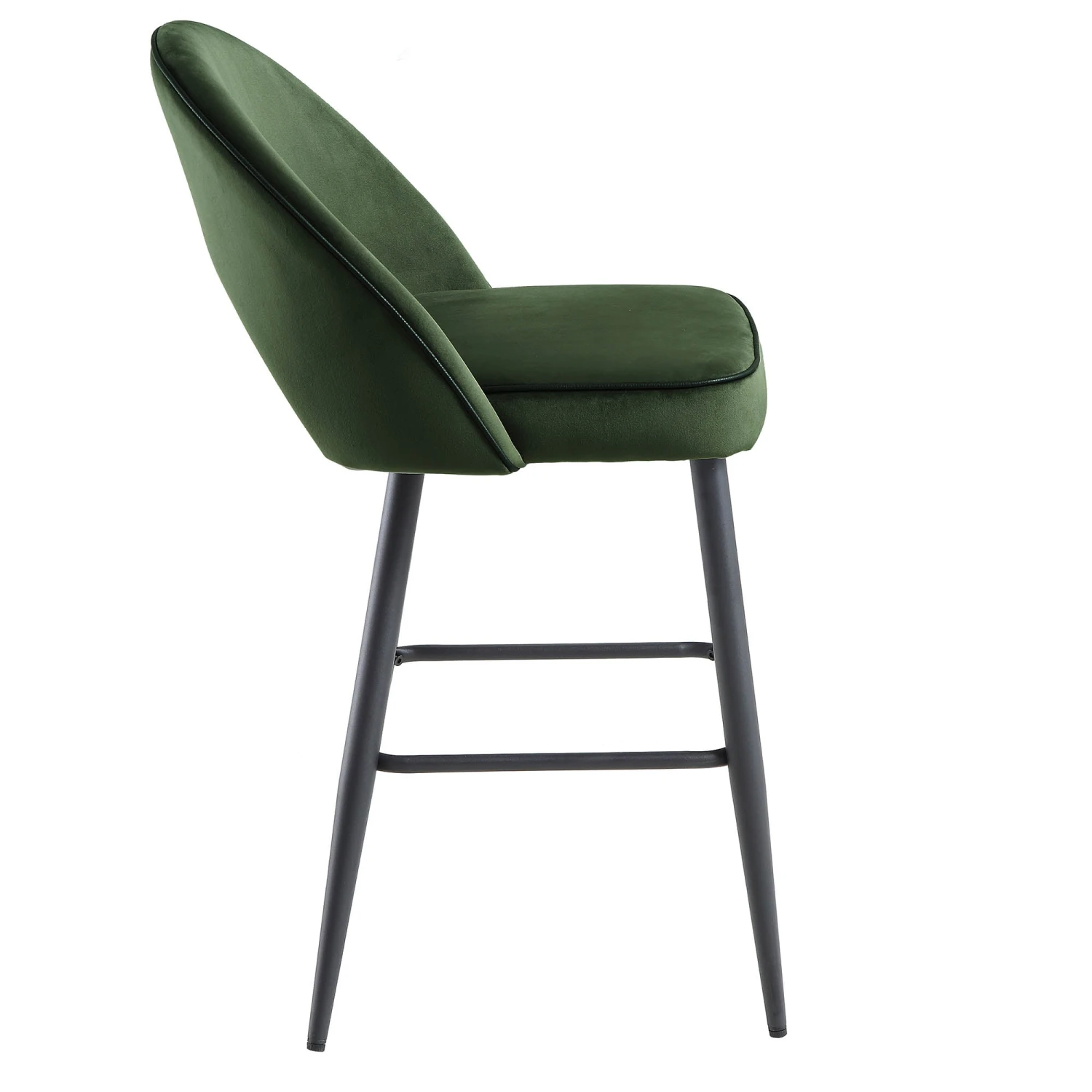 Oakley Set Of 2 Dark Green Velvet Upholstered Counter Stools With Contrast Piping 9 Oakley Set Of 2 Dark Green Velvet Upholstered Counter Stools With Contrast Piping - Image 7