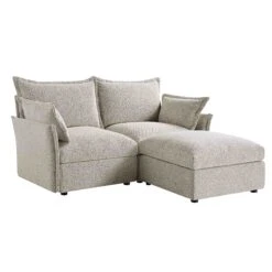 Byron Pillow Edge Mist Grey Boucle Modular Sofa, 2-Seater Chaise -Entreprise Cc Shop BOSF 7053 GREY BOU 2STCHAISE WB1