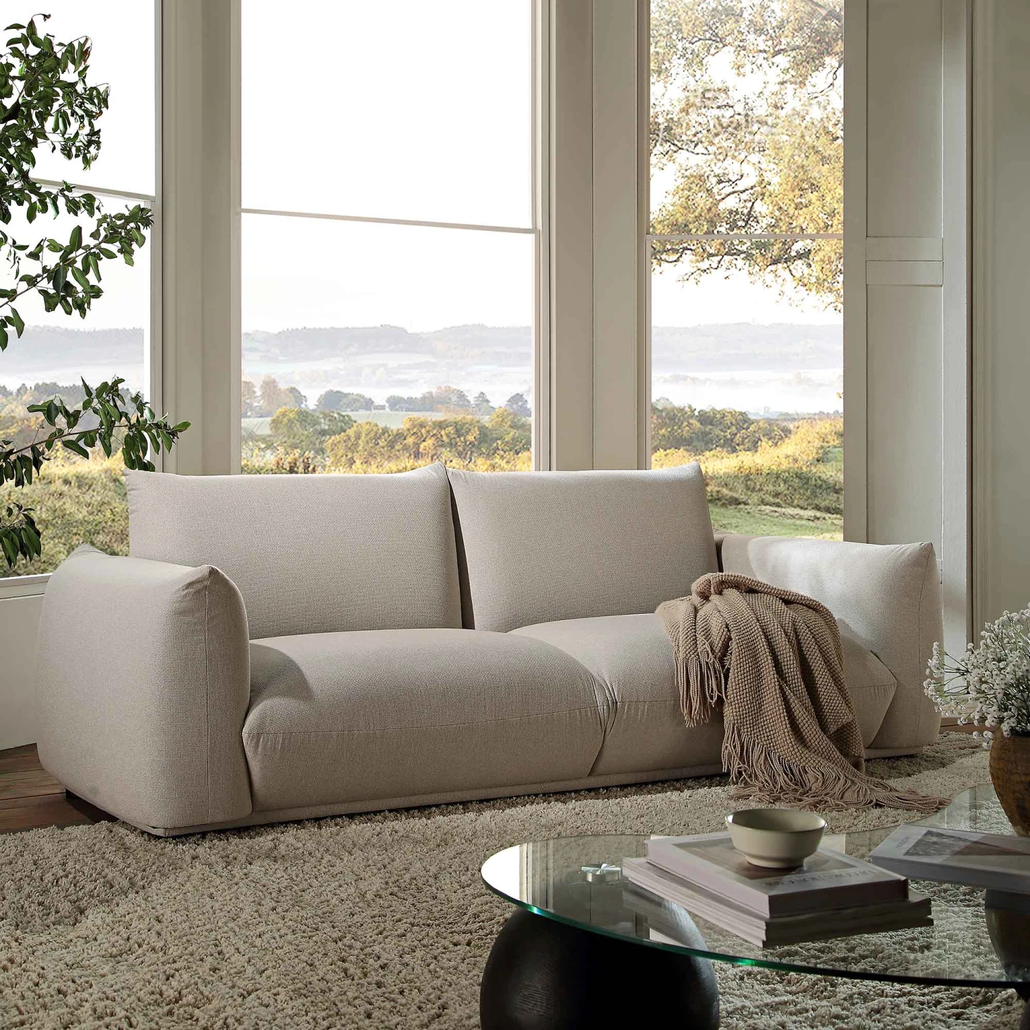 Gianni Three Seater Sofa, Beige Woven Fabric 4 Gianni Three Seater Sofa, Beige Woven Fabric - Image 2