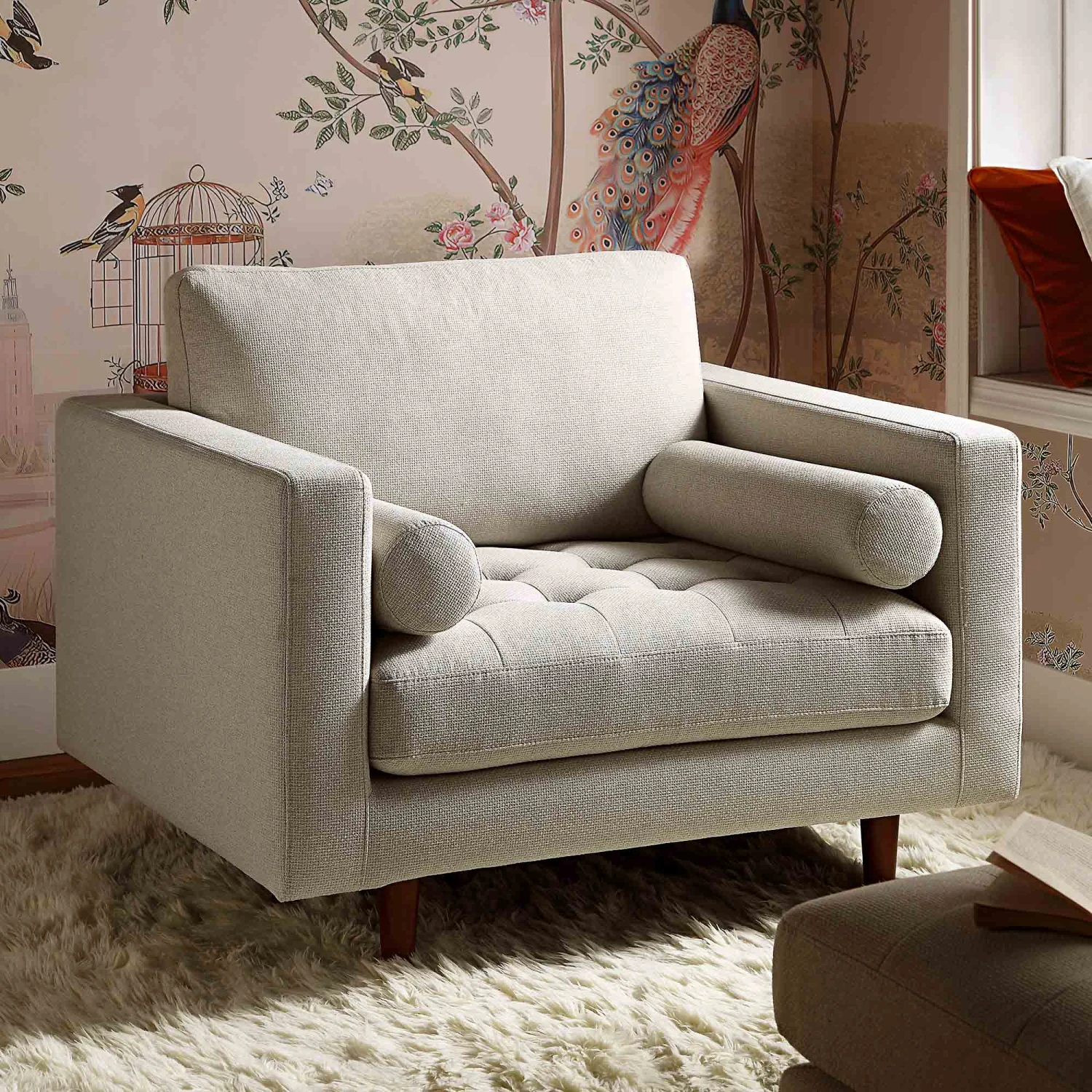 Henrietta Armchair, Beige Woven Fabric 2 Henrietta Armchair, Beige Woven Fabric