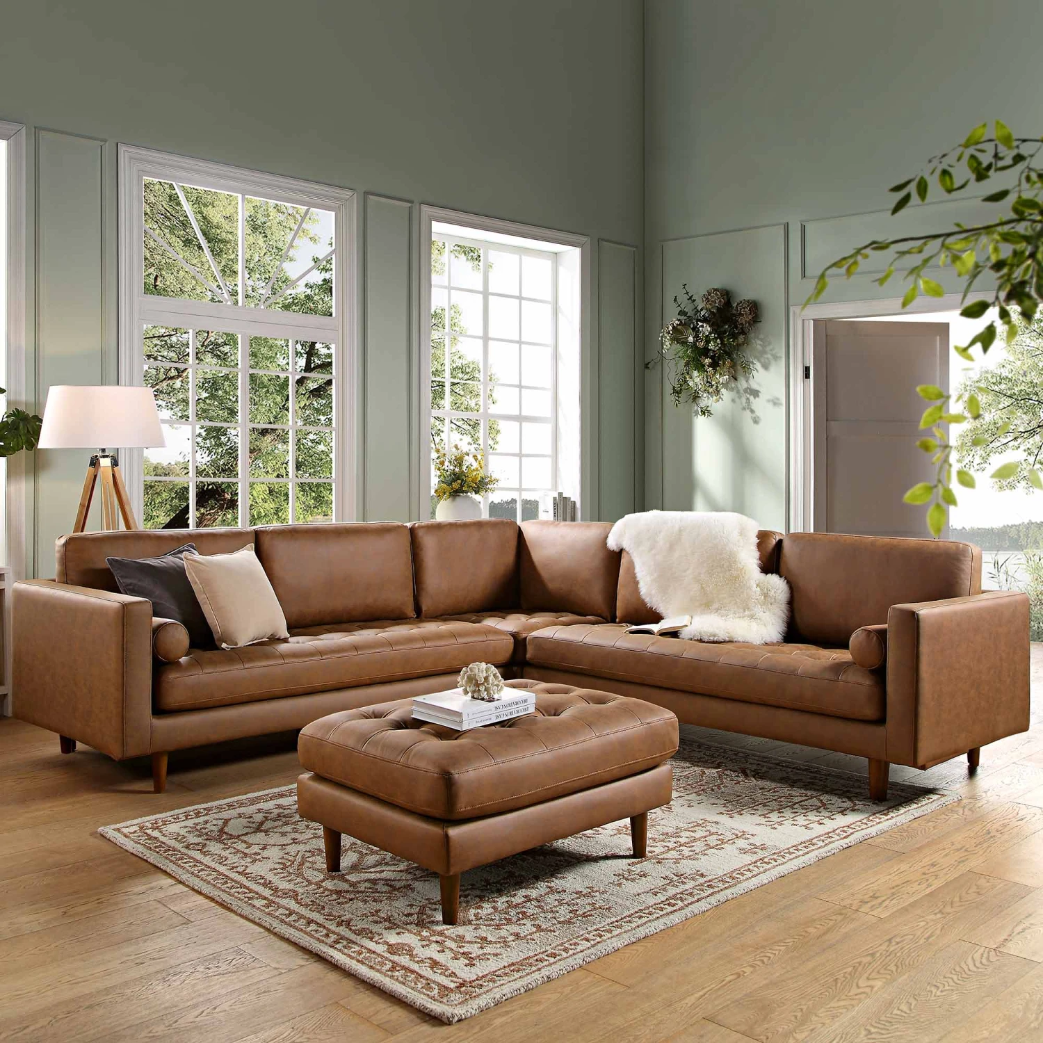 Henrietta 5+Seater Corner Sofa, Tan Faux Suede 4 Henrietta 5+Seater Corner Sofa, Tan Faux Suede - Image 2