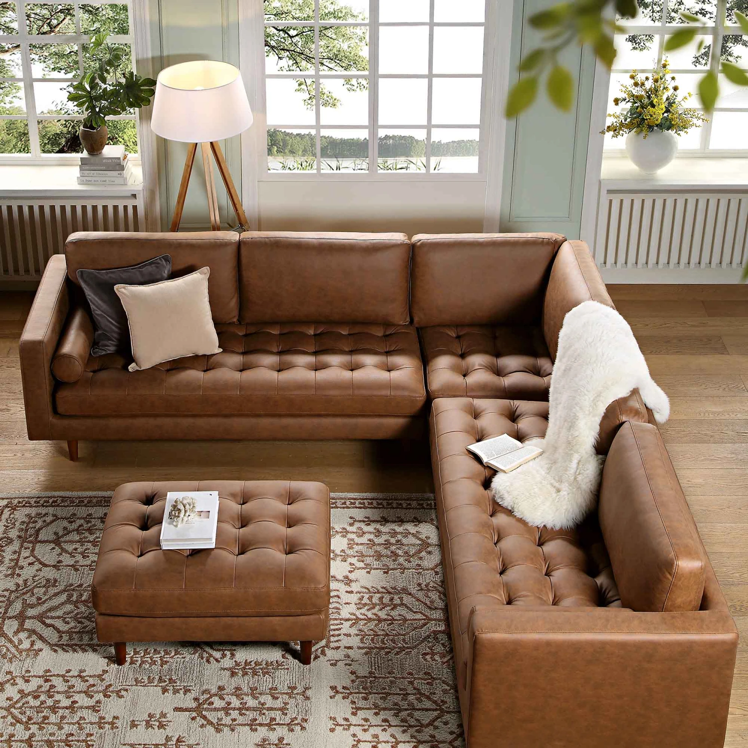 Henrietta 5+Seater Corner Sofa, Tan Faux Suede 6 Henrietta 5+Seater Corner Sofa, Tan Faux Suede - Image 4