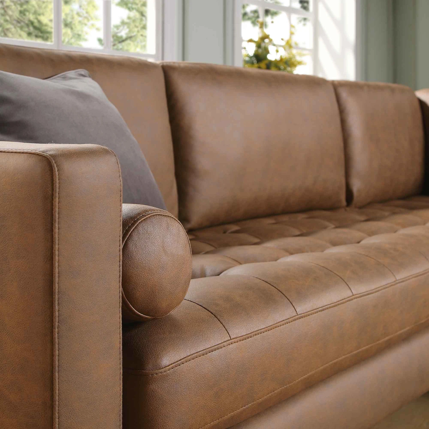 Henrietta 5+Seater Corner Sofa, Tan Faux Suede 7 Henrietta 5+Seater Corner Sofa, Tan Faux Suede - Image 5