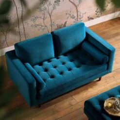 Henrietta 2-Seater Sofa, Teal Velvet -Entreprise Cc Shop BOSF 9680 TEAL VEL 2ST scene2