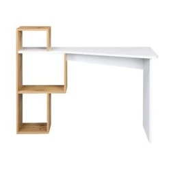 Mason White High Gloss Desk With Oak Effect Shelves -Entreprise Cc Shop BSD 027 3