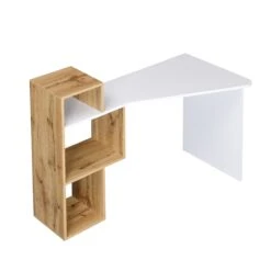 Mason White High Gloss Desk With Oak Effect Shelves -Entreprise Cc Shop BSD 027 5