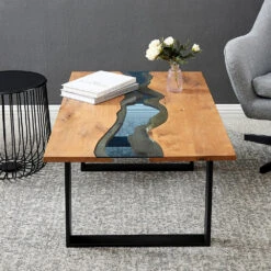 Kelonwa River Effect Solid Oak And Inset Glass Coffee Table -Entreprise Cc Shop BSD 031 2