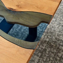 Kelonwa River Effect Solid Oak And Inset Glass Coffee Table -Entreprise Cc Shop BSD 031 detail1