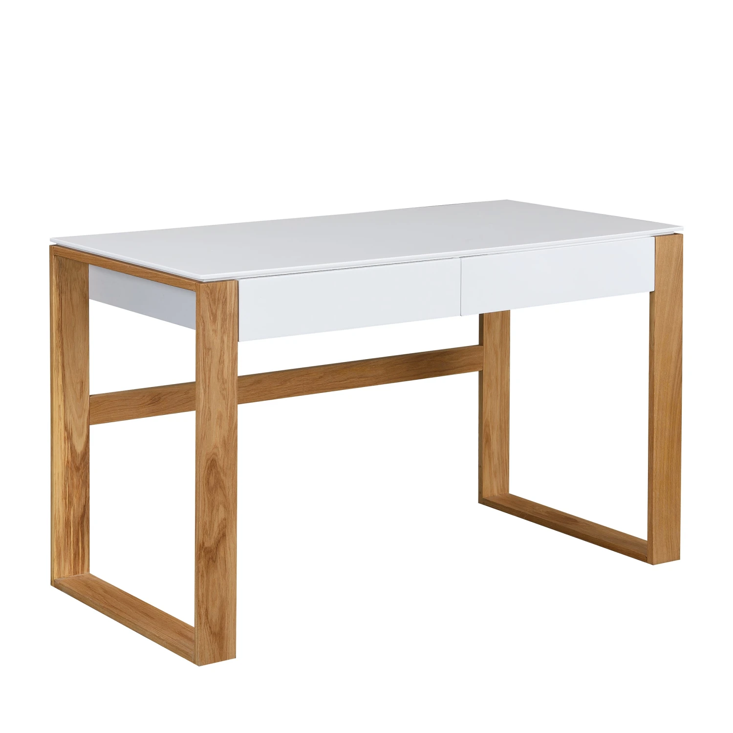 Heather Solid Oak And Matt White Large 2 Drawer Desk 4 Heather Solid Oak And Matt White Large 2 Drawer Desk - Image 2