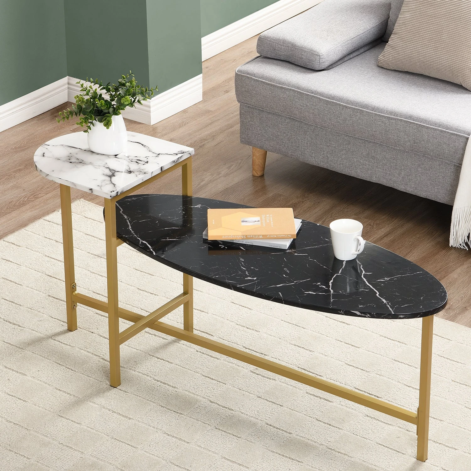 Sarina Black & White Marble Effect Oval Coffee Table 3 Sarina Black & White Marble Effect Oval Coffee Table