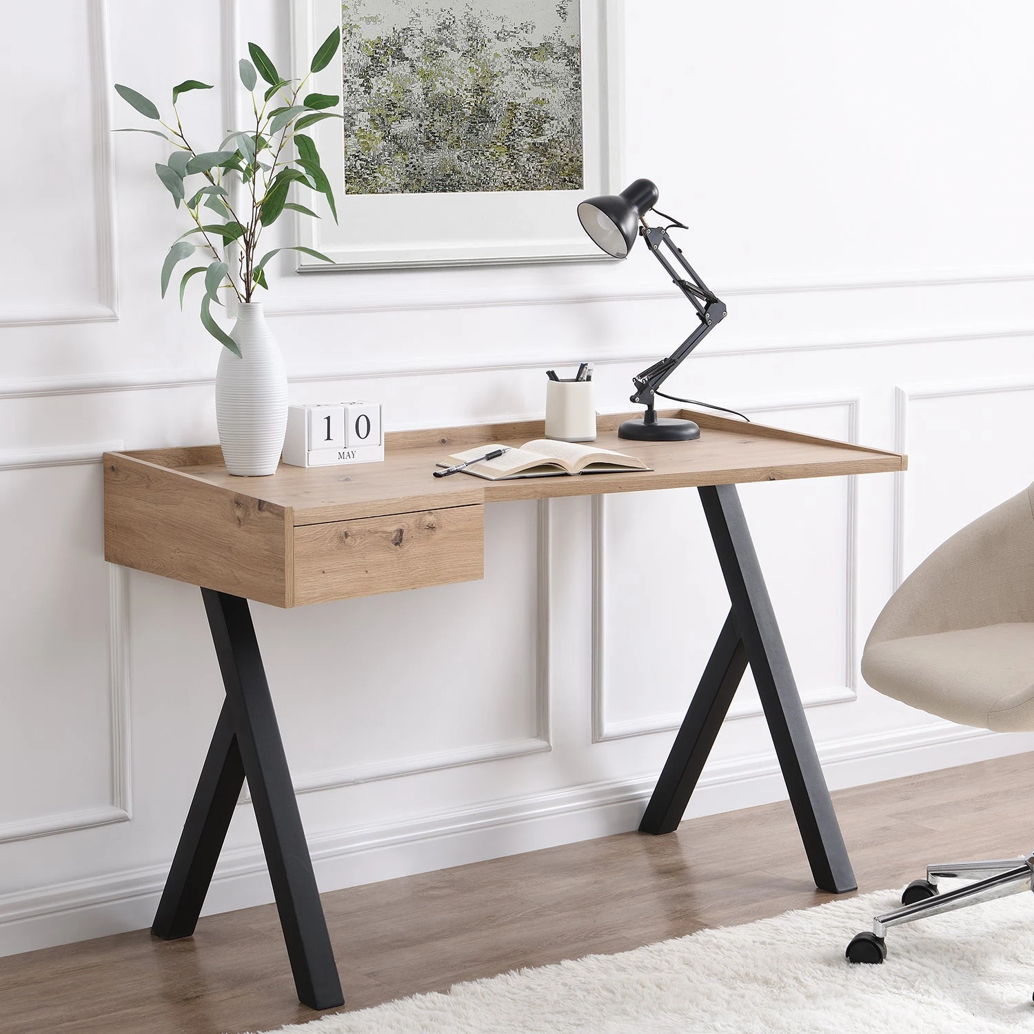 Lytton 1-Drawer Oak Effect Desk With Angled Desk Top 4 Lytton 1-Drawer Oak Effect Desk With Angled Desk Top - Image 2