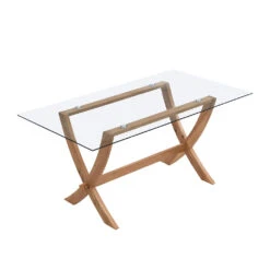 Lugano 160cm Rectangular Glass Top Solid Oak Legs Dining Table -Entreprise Cc Shop BSD 088 2