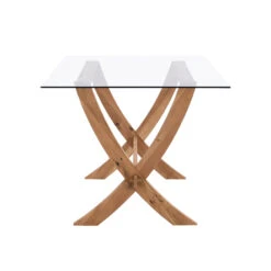 Lugano 160cm Rectangular Glass Top Solid Oak Legs Dining Table -Entreprise Cc Shop BSD 088 3