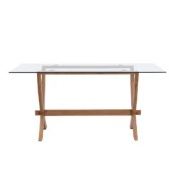Lugano 160cm Rectangular Glass Top Solid Oak Legs Dining Table -Entreprise Cc Shop BSD 088 4