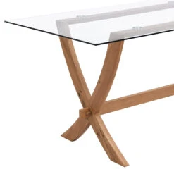 Lugano 160cm Rectangular Glass Top Solid Oak Legs Dining Table -Entreprise Cc Shop BSD 088 detail1