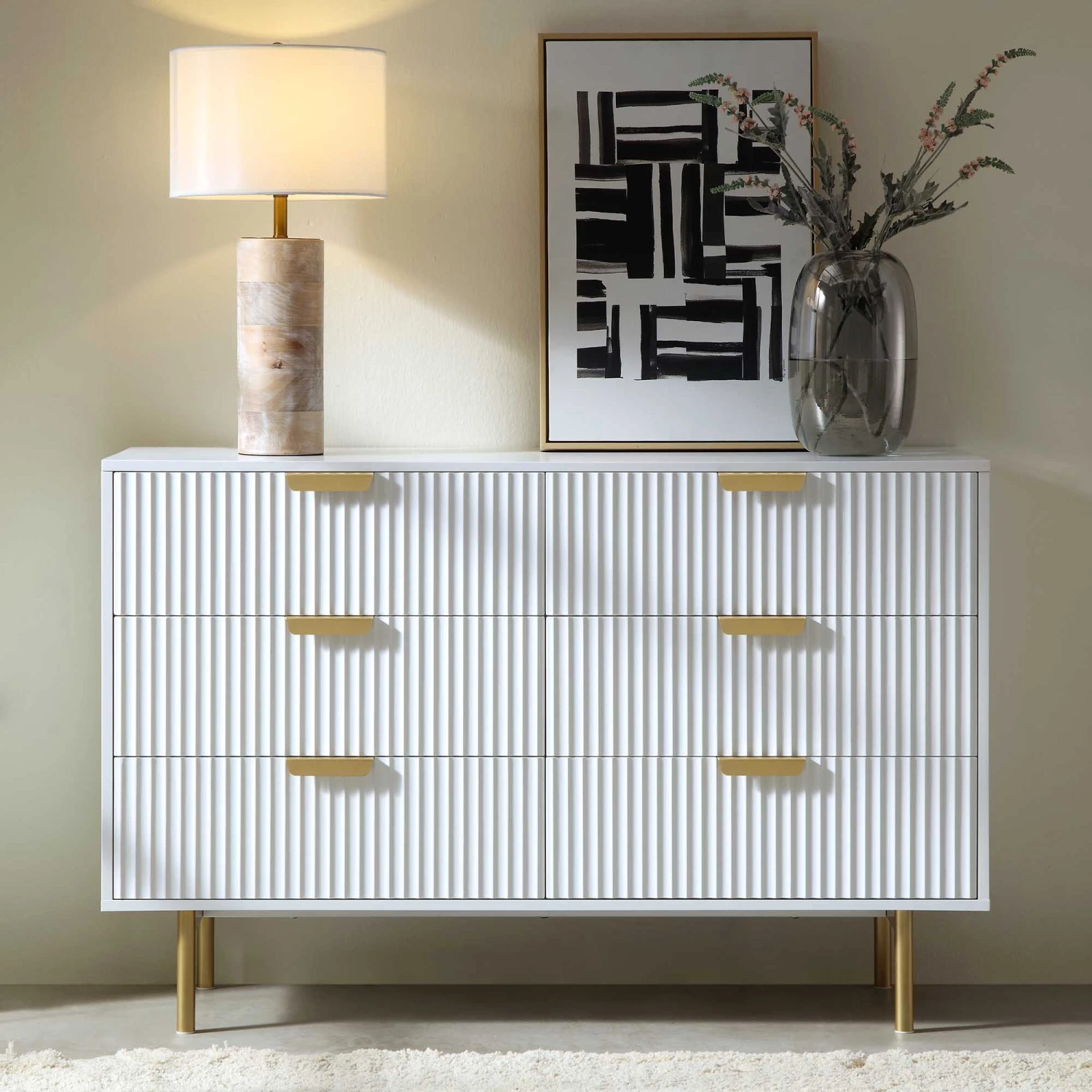 Richmond Ridged Wide Chest Of 6 Drawers, Matte White 4 Richmond Ridged Wide Chest Of 6 Drawers, Matte White - Image 2