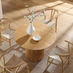 Maru Round 4-6 Seater Extending Oak Pedestal Dining Table, Oak -Entreprise Cc Shop BSD 135 OAK scene3