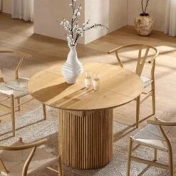 Maru Round 4-6 Seater Extending Oak Pedestal Dining Table, Oak -Entreprise Cc Shop BSD 135 OAK scene4