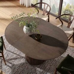 Maru Round 4-6 Seater Extending Oak Pedestal Dining Table, Silver Oak -Entreprise Cc Shop BSD 135 SILK scene2