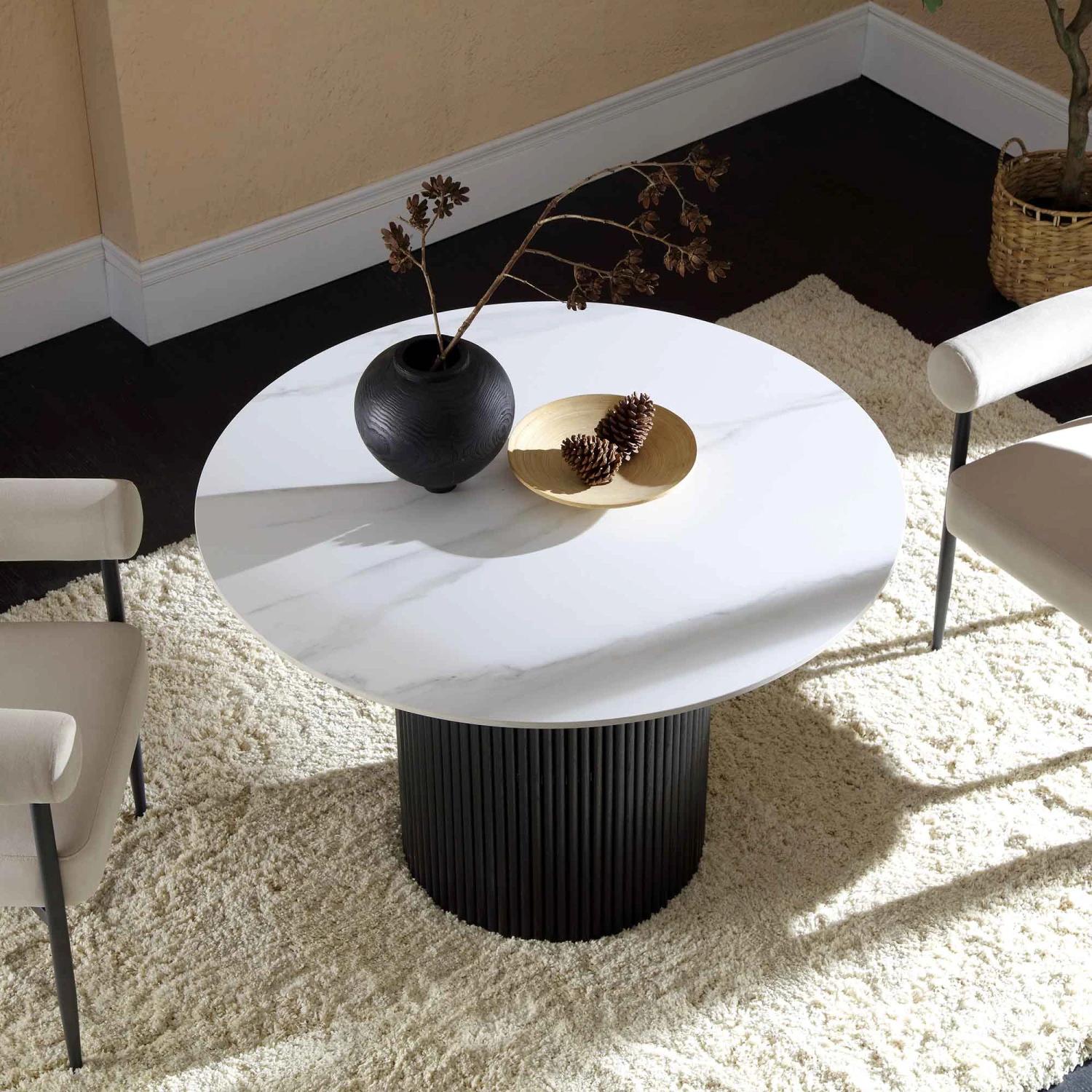 Maru Ceramic Top Black Pedestal Round Dining Table 4 Maru Ceramic Top Black Pedestal Round Dining Table - Image 2