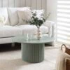 Maru Round Oak Pedestal Coffee Table, Sage Green -Entreprise Cc Shop BSD 138 SAGE main