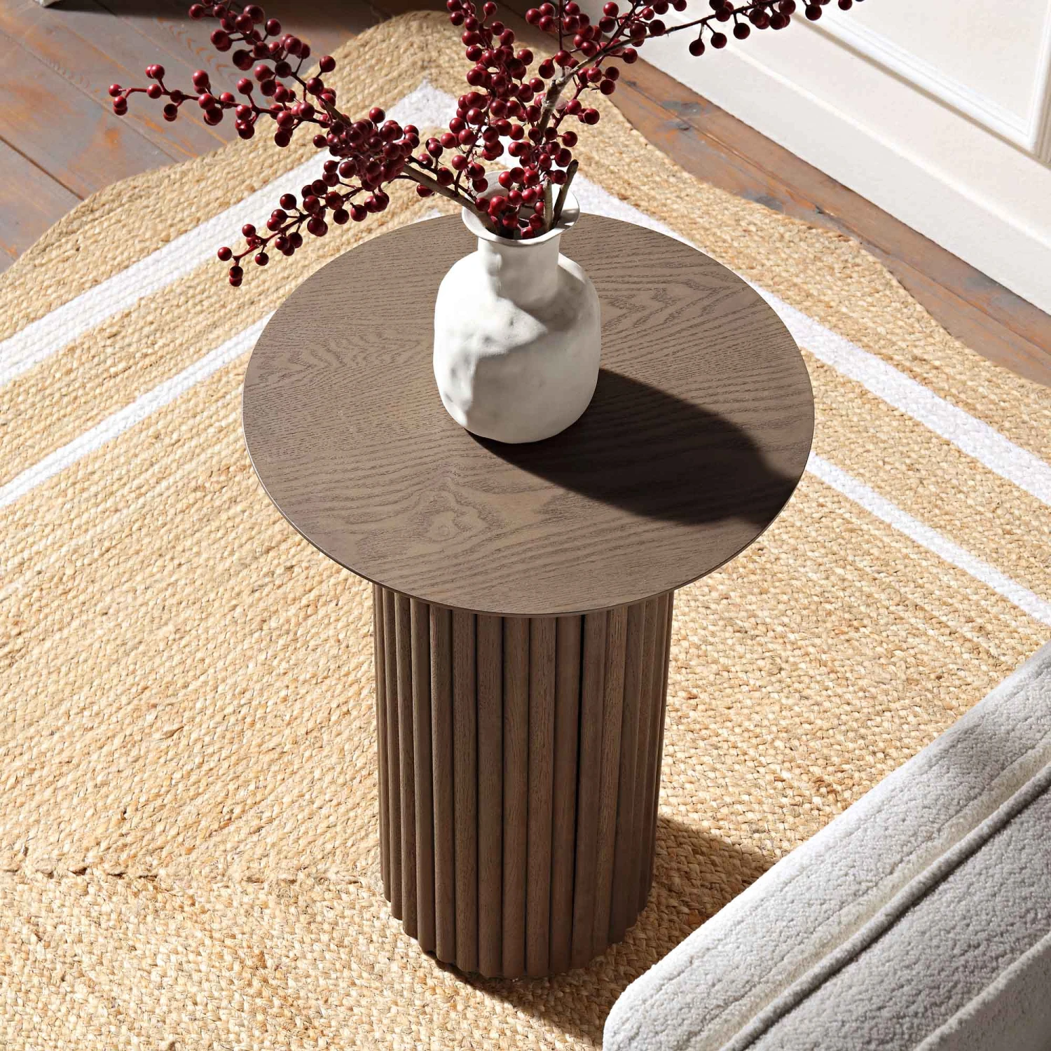 Maru Oak Round Side Table, Silver Oak 4 Maru Oak Round Side Table, Silver Oak - Image 2