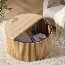 Maru Oak Round Coffee Table With Storage, Oak -Entreprise Cc Shop BSD 140 OAK scene1