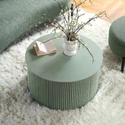 Maru Oak Round Coffee Table With Storage, Sage Green -Entreprise Cc Shop BSD 140 SAGE scene2