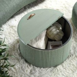 Maru Oak Round Coffee Table With Storage, Sage Green -Entreprise Cc Shop BSD 140 SAGE scene3