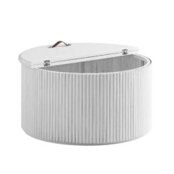 Maru Oak Round Coffee Table With Storage, Washed White -Entreprise Cc Shop BSD 140 WHITE WB3