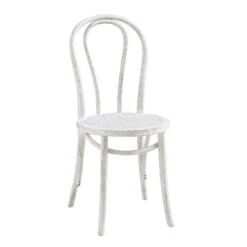 Camille Elm Wood And Rattan Bentwood Dining Chair, Distressed White -Entreprise Cc Shop DCH 002 WASHWHITE WB1