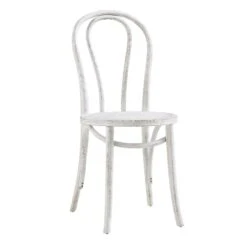 Camille Elm Wood And Rattan Bentwood Dining Chair, Distressed White -Entreprise Cc Shop DCH 002 WASHWHITE WB3