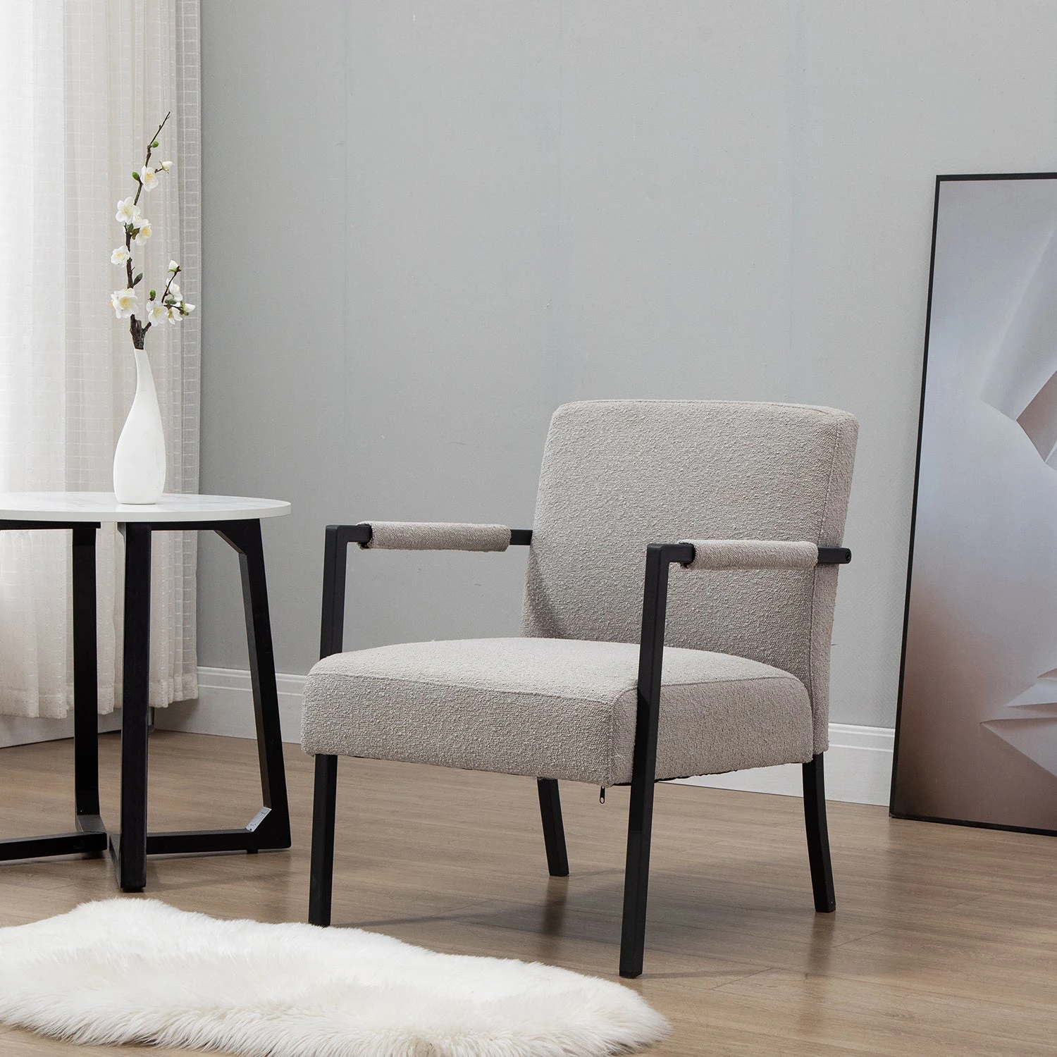 Hatton Steel Frame Boucle Accent Chair (Grey) 3 Hatton Steel Frame Boucle Accent Chair (Grey)