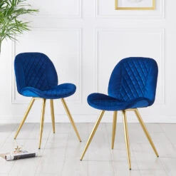 Set Of 2 Cosford Diamond Stitch Dining Chairs (Blue Velvet)