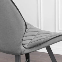 Set Of 2 Ampney Velvet Diamond Stitch Dining Chairs With Metal Legs (Dark Grey Velvet) -Entreprise Cc Shop DCH 2097 GREY VEL 2P 1