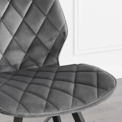 Set Of 2 Ampney Velvet Diamond Stitch Dining Chairs With Metal Legs (Dark Grey Velvet) -Entreprise Cc Shop DCH 2097 GREY VEL 2P 20 7