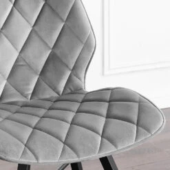 Set Of 2 Ampney Diamond Stitch Light Grey Velvet Dining Chair Set Of 2 With Metal Legs -Entreprise Cc Shop DCH 2097 LIGHTGREY VEL 2P 20 7