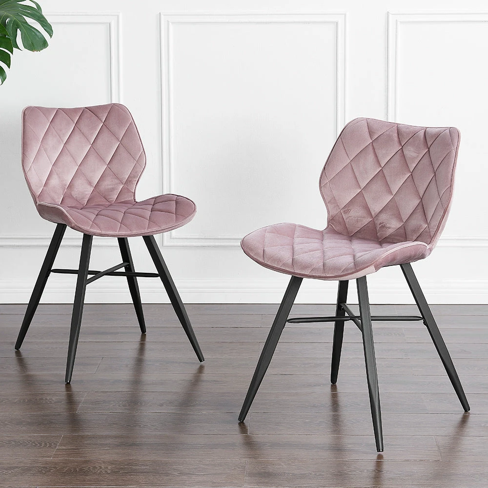 Set Of 2 Ampney Velvet Diamond Stitch Dining Chairs With Metal Legs (Dusty Pink Velvet) 3 Set Of 2 Ampney Velvet Diamond Stitch Dining Chairs With Metal Legs (Dusty Pink Velvet)