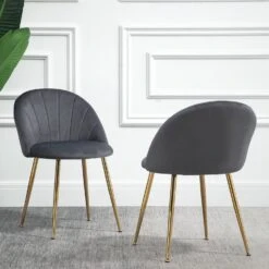 Milverton Pair Of 2 Velvet Dining Chairs With Golden Chrome Legs (Grey) -Entreprise Cc Shop DCH 2113 GREY VEL 2P 1