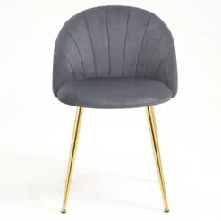 Milverton Pair Of 2 Velvet Dining Chairs With Golden Chrome Legs (Grey) -Entreprise Cc Shop DCH 2113 GREY VEL 2P 3