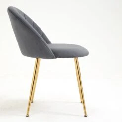 Milverton Pair Of 2 Velvet Dining Chairs With Golden Chrome Legs (Grey) -Entreprise Cc Shop DCH 2113 GREY VEL 2P 4