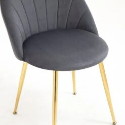 Milverton Pair Of 2 Velvet Dining Chairs With Golden Chrome Legs (Grey) -Entreprise Cc Shop DCH 2113 GREY VEL 2P detail2