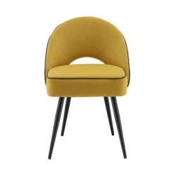 Oakley Set Of 2 Mustard Yellow Velvet Upholstered Dining Chairs With Piping -Entreprise Cc Shop DCH 2138 MUSTARD VEL 2P WB2