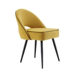 Oakley Set Of 2 Mustard Yellow Velvet Upholstered Dining Chairs With Piping -Entreprise Cc Shop DCH 2138 MUSTARD VEL 2P WB4