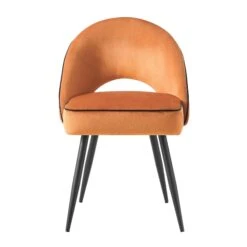 Oakley Set Of 2 Orange Velvet Upholstered Dining Chairs With Contrast Piping -Entreprise Cc Shop DCH 2138 ORANGE VEL 2P WB3