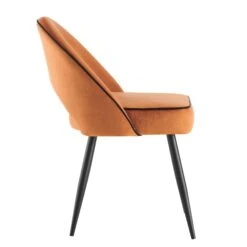 Oakley Set Of 2 Orange Velvet Upholstered Dining Chairs With Contrast Piping -Entreprise Cc Shop DCH 2138 ORANGE VEL 2P WB4