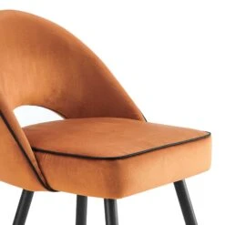 Oakley Set Of 2 Orange Velvet Upholstered Dining Chairs With Contrast Piping -Entreprise Cc Shop DCH 2138 ORANGE VEL 2P detail1