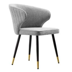 Langham Set Of 2 Grey Woven Fabric Carver Dining Chairs With Fluted Back -Entreprise Cc Shop DCH 2143 GREY WOV 2P WB4