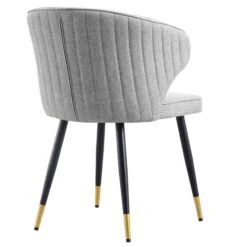 Langham Set Of 2 Grey Woven Fabric Carver Dining Chairs With Fluted Back -Entreprise Cc Shop DCH 2143 GREY WOV 2P WB6